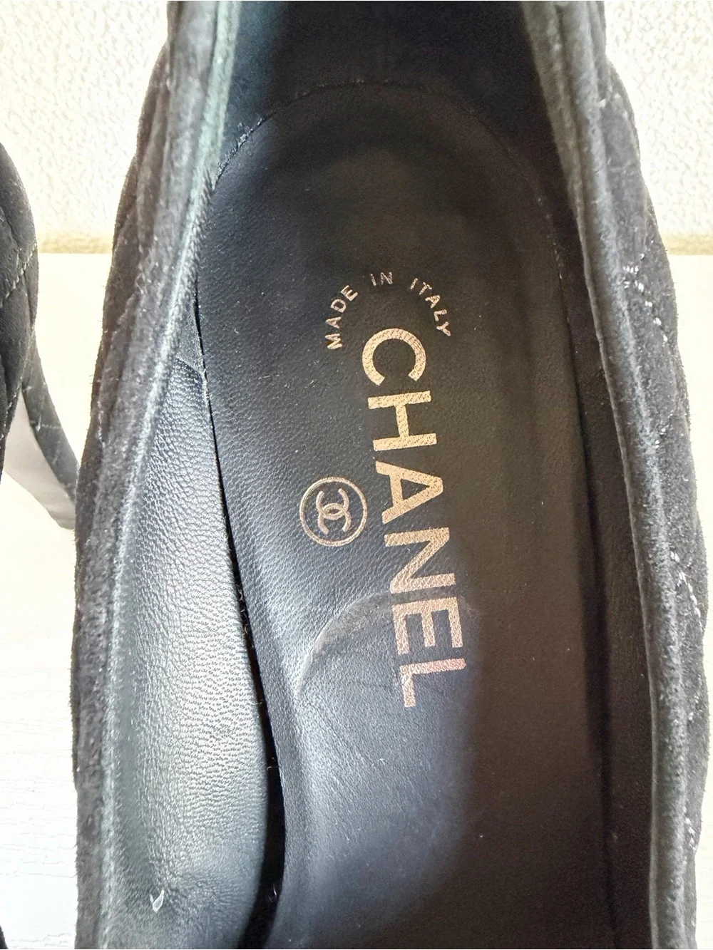 Chanel Black Quilted Suede Patent CC Cap Toe Platform Pumps EU 39
